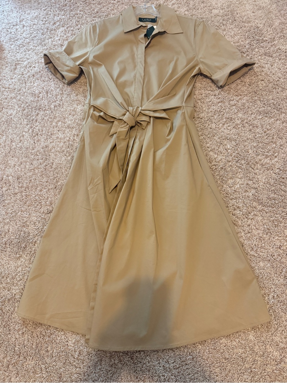 NWT Ralph Lauren Beige Tie-Front Midi Shirt Dress Size 8 - Picture 13 of 16